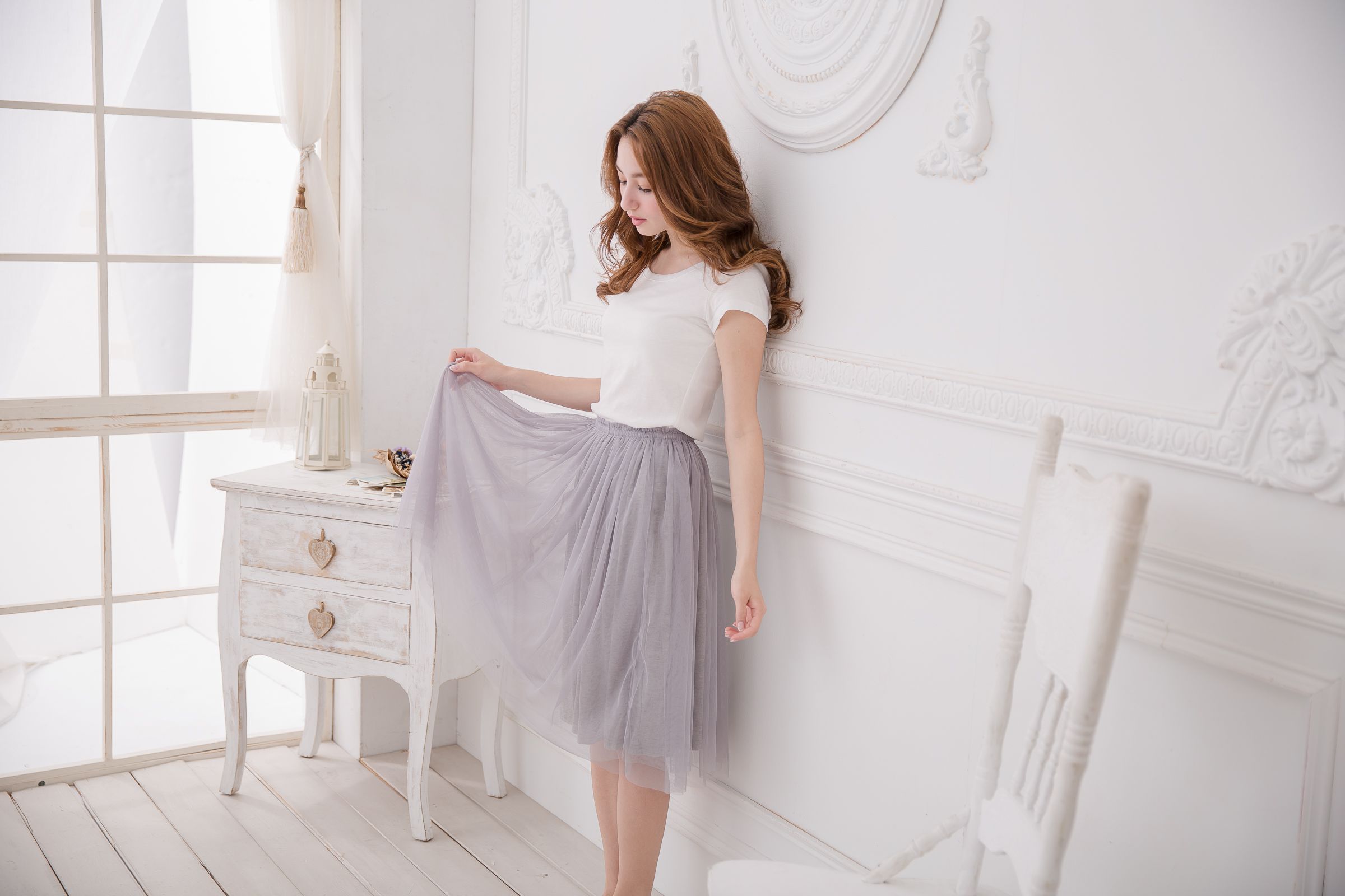 Peachy - 獨家訂製綿柔半身紗裙-半身中長版-溫柔灰 (F)