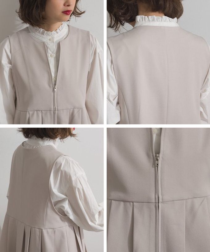 日本 ELENCARE DUE - 正式感斜紋布優雅百褶背心-象牙米