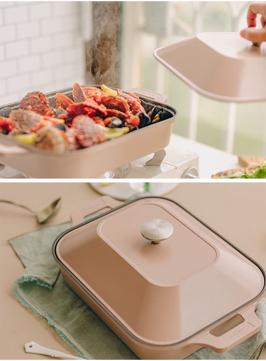 韓國 Dr.HOWS - Brio深烤煎煮鍋/鋁合金鑄造-奶油白-30x24cm