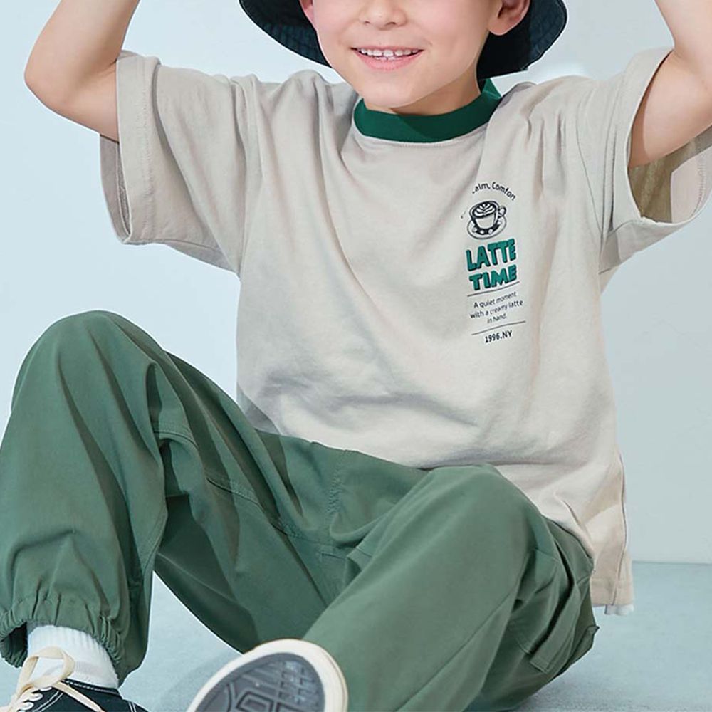 100%棉 定番印花短袖上衣-咖啡拿鐵-灰棕