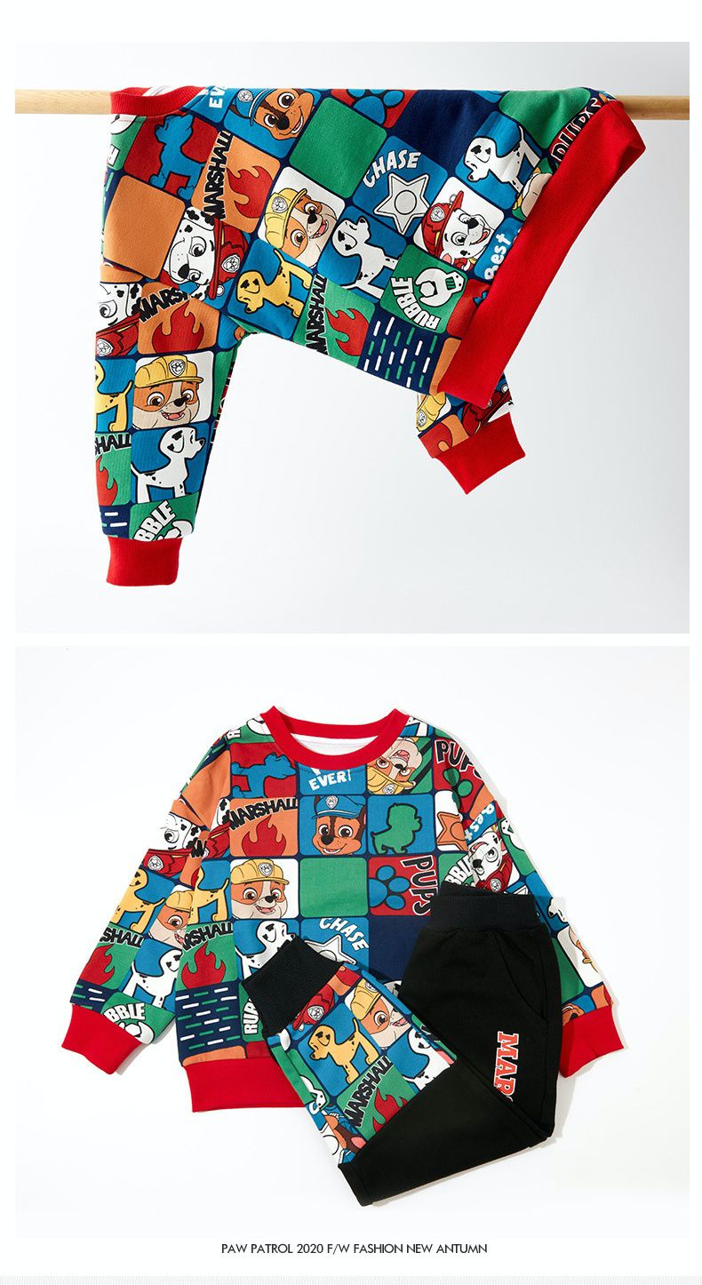 卡通汪汪隊棉質圓領長袖大學T-卡通人物阿奇-紅色