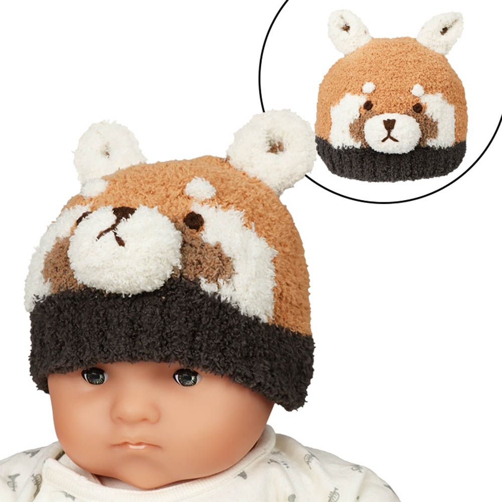 嬰幼兒針織帽-毛茸茸動物-咖啡色