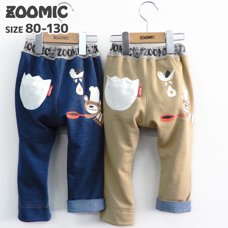 日本 ZOOLAND - 動物印花長褲-煎蛋廚師小熊-藍