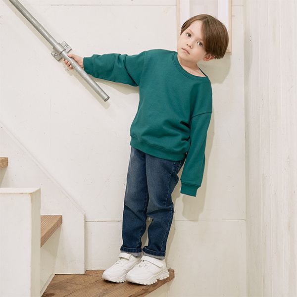 日本 b-ROOM - 療癒笑臉刺繡長袖上衣-深藍