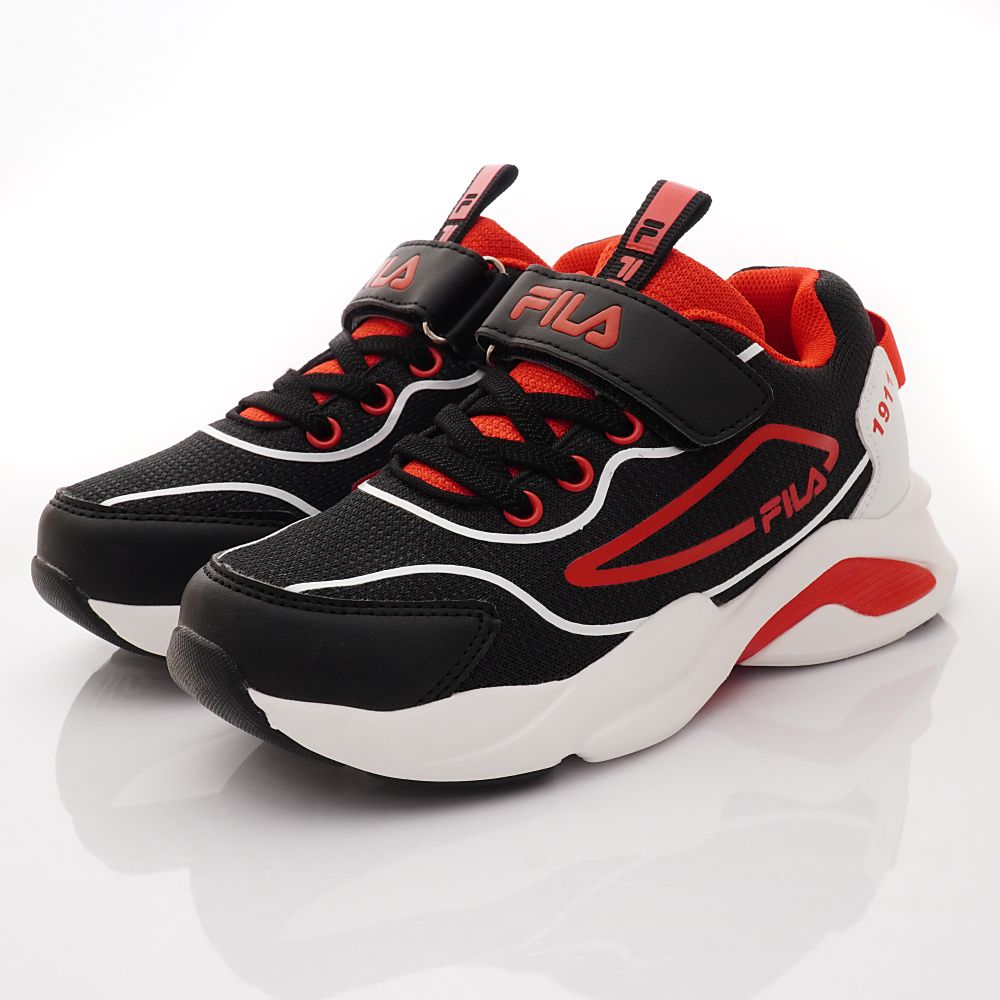 FILA - FILA輕量慢跑運動鞋-3-J812X-015黑紅(中大童段)-運動鞋-黑