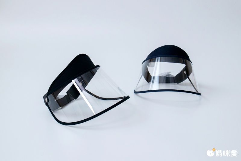 兒童加寬透明防飛沫面罩空頂帽-可調節角度-黑色