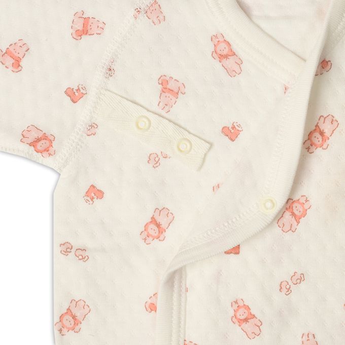 akachan honpo - 長袖新生兒內衣4件組-按扣款 保暖鋪棉 兔子-粉紅色 (50~60cm)