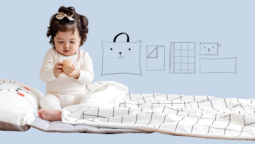 韓國 Formongde - 睡袋5件組(air mesh 睡墊+顆粒被)-三角企鵝-睡墊1, 顆粒被1, 枕芯1, 睡袋收納袋1, 萬用收納袋1