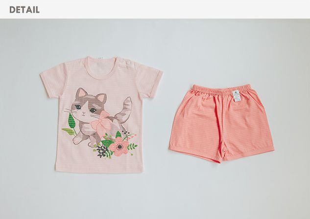 韓國 Puco - 無螢光棉透氣短袖家居服-花園小貓