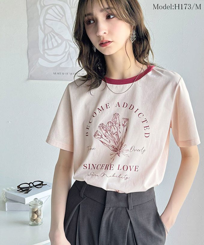 日本 Classical Elf - 法式休閒花束滾邊短袖上衣-粉紅