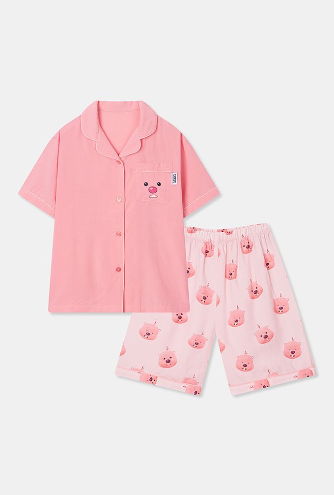 韓國童裝代購 - SPAO KIDS短袖睡衣套裝-卡通人物Loopy-粉
