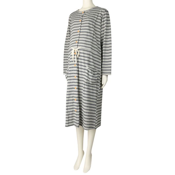 akachan honpo - 長袖洋裝-橫紋-灰色 (M~L)