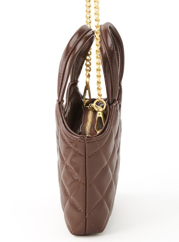 日本 GRL - 2WAY時尚漆皮金屬鏈側背小包-焦糖棕 (F)