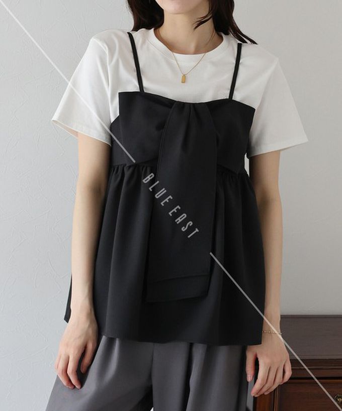 日本 BLUE EAST - 亮眼可愛蝴蝶結細肩帶上衣-黑