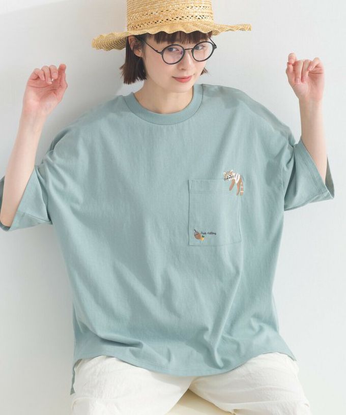 日本 Lupilien - 16OE天竺棉 俏皮刺繡五分袖上衣-彈吉他-卡其