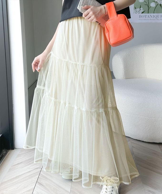 日本 Classical Elf - 百搭浪漫層次澎澎修身紗裙-米杏