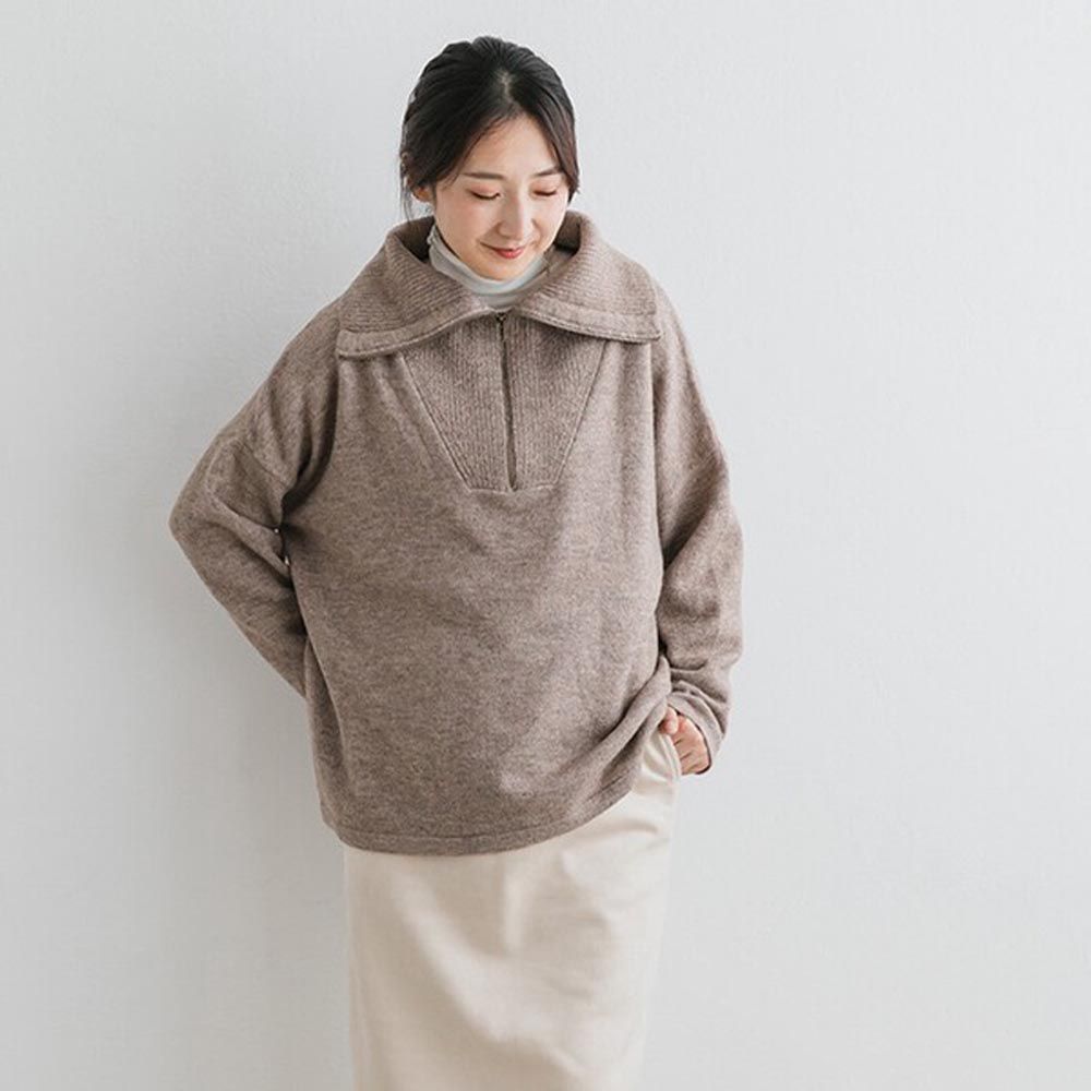 日本 ihuu - 可機洗拉鏈開襟針織毛衣-摩卡
