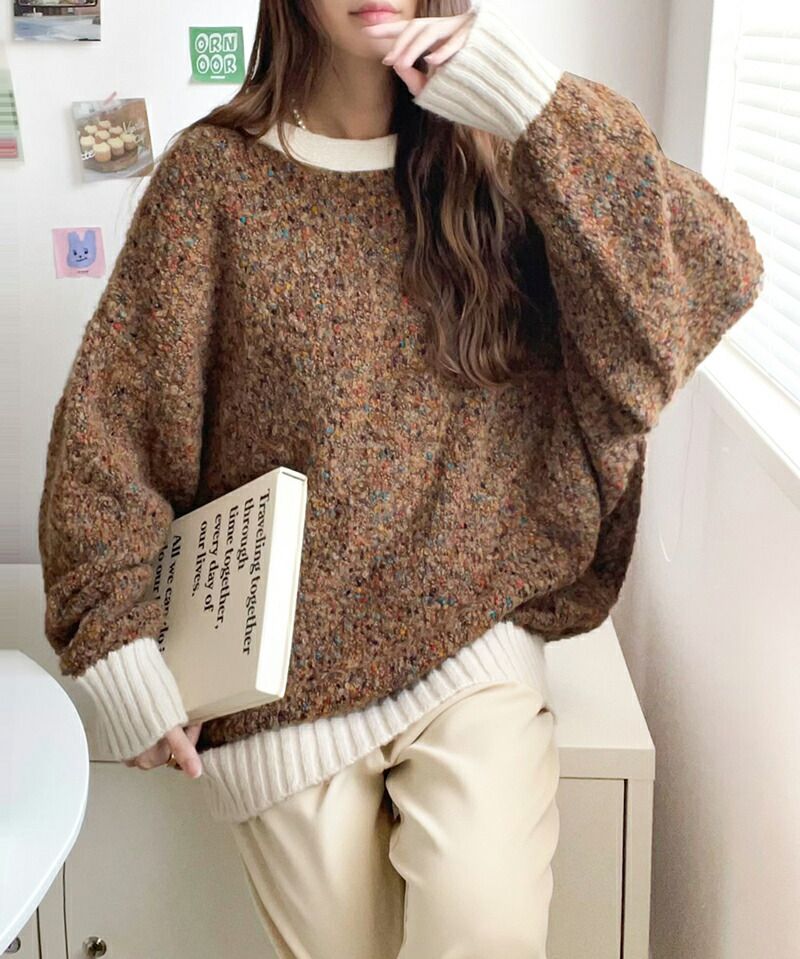 日本 Classical Elf - Java聯名 前後穿混彩針織開襟衫-卡其