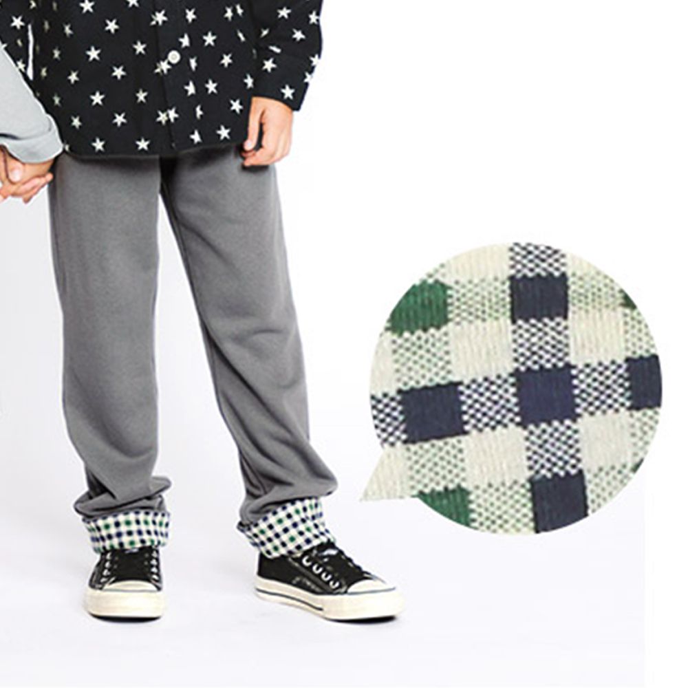 百搭舒適彈力長褲-反折格子-灰