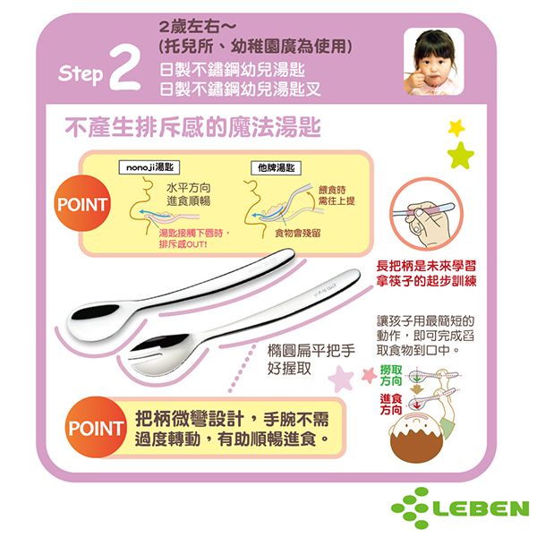 日本 LEBEN - 日製不鏽鋼幼兒波浪叉子-2歲起適用