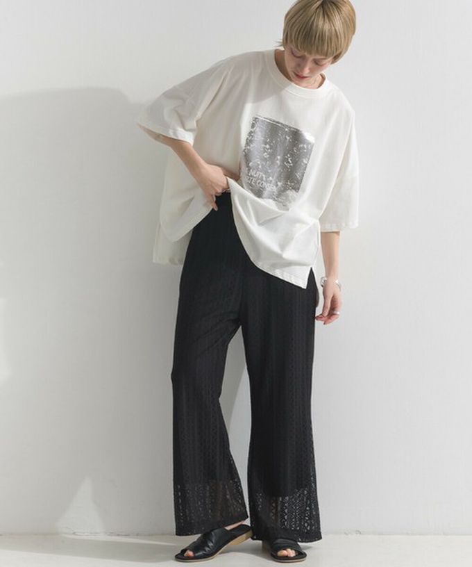 日本 le colis - 接觸冷感 金銀箔方塊印花T恤-黑