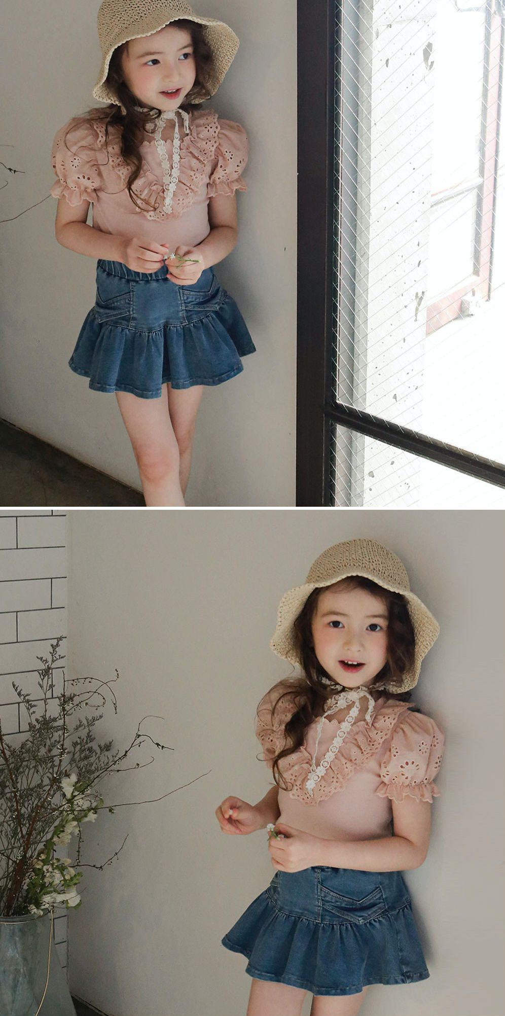 韓國 PuellaFLO - 荷葉裙襬牛仔褲裙-深藍