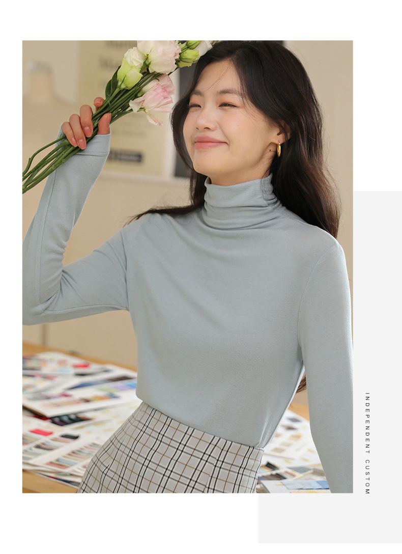 2%羊毛絨高領長袖上衣-高領-棕色