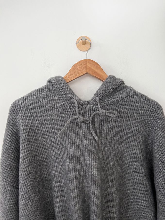 韓國女裝連線 - 連帽抽繩長袖針織上衣-米白 (FREE)