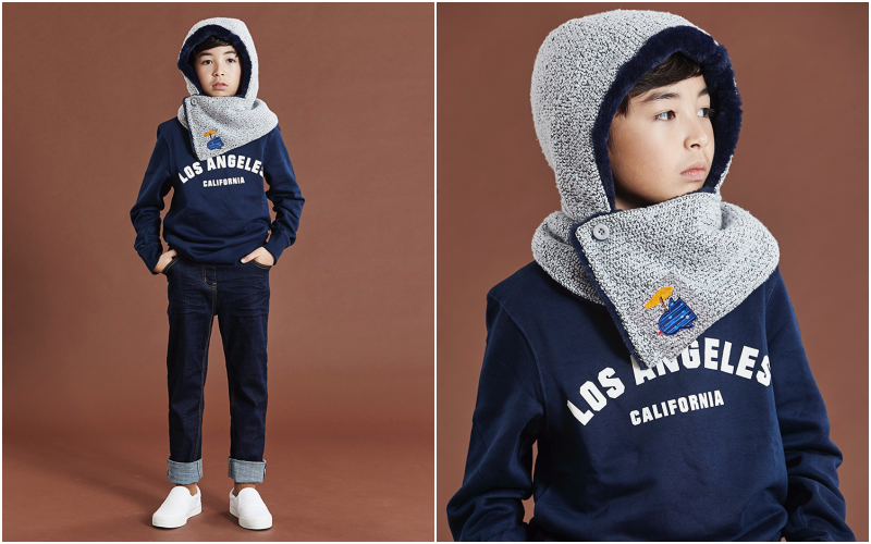 韓國 Victoria & Friends - 2way內刷毛針織圍脖帽-灰藍