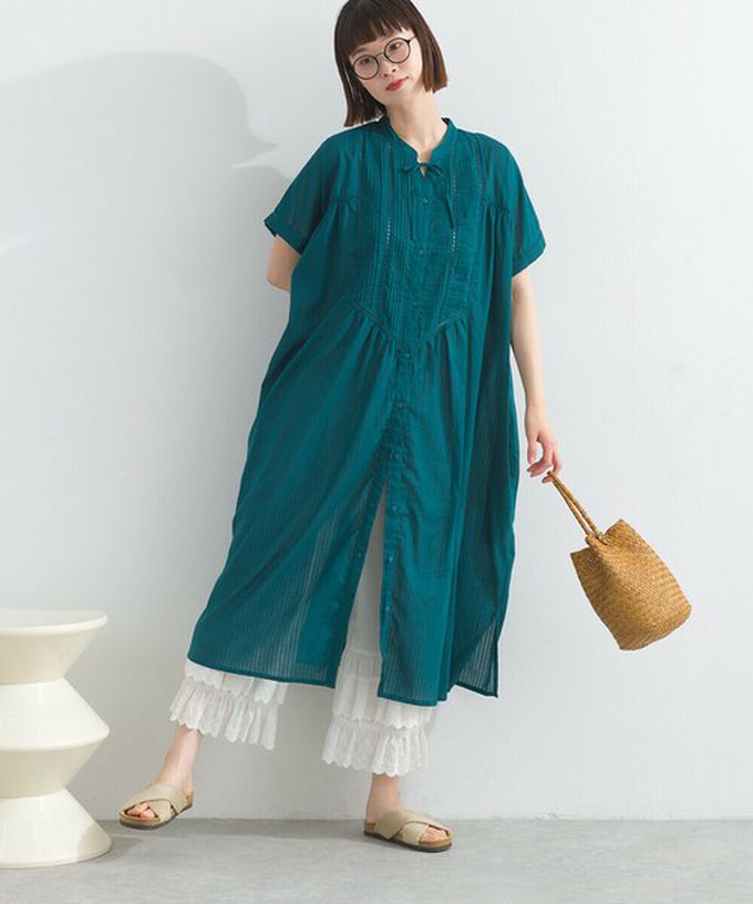 日本 Lupilien - 100%印度棉 細緻鏤空蝴蝶結短袖洋裝-黑