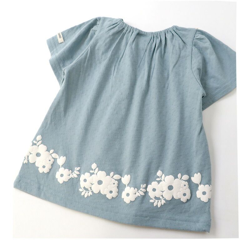 日本 ZOOLAND - 立體提花設計短袖傘狀上衣-藍