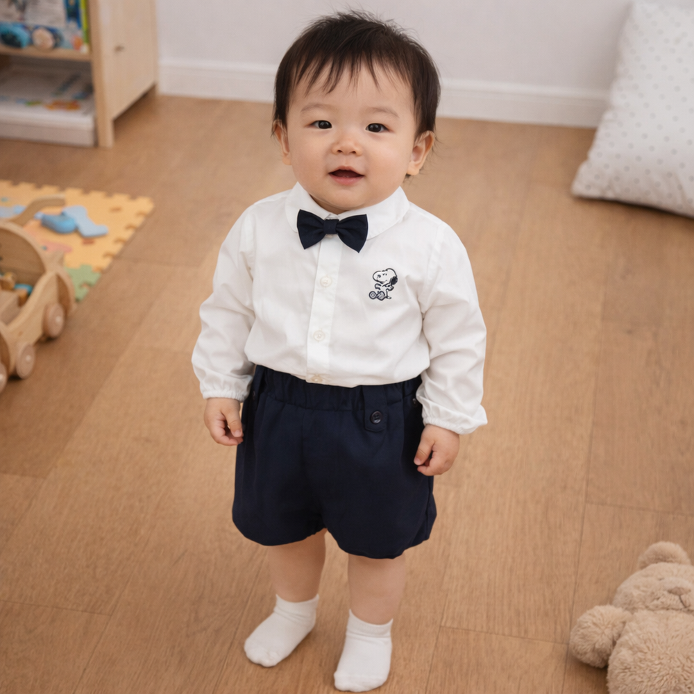 小領結襯衫+褲子-史努比-深藍色