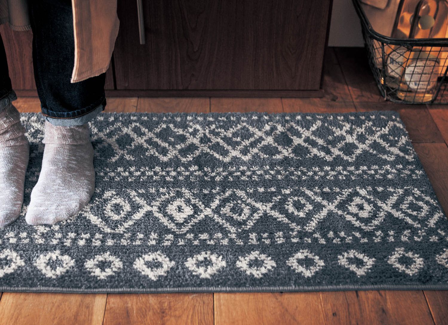 日本千趣會 - mini labo 去泥污腳踏墊-法蘭西花朵-藍綠