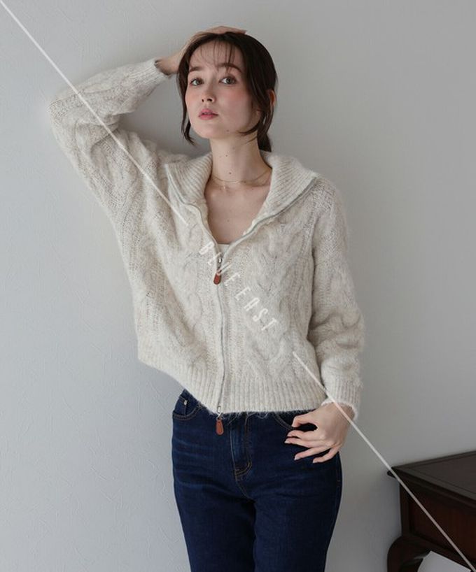 日本 BLUE EAST - 混羊毛麻花紋路立領雙拉鏈針織外套-灰