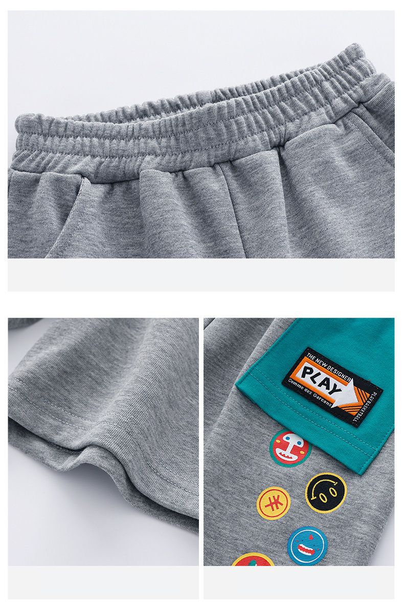 純棉休閒運動五分褲-刺繡小圓標籤-深藍色