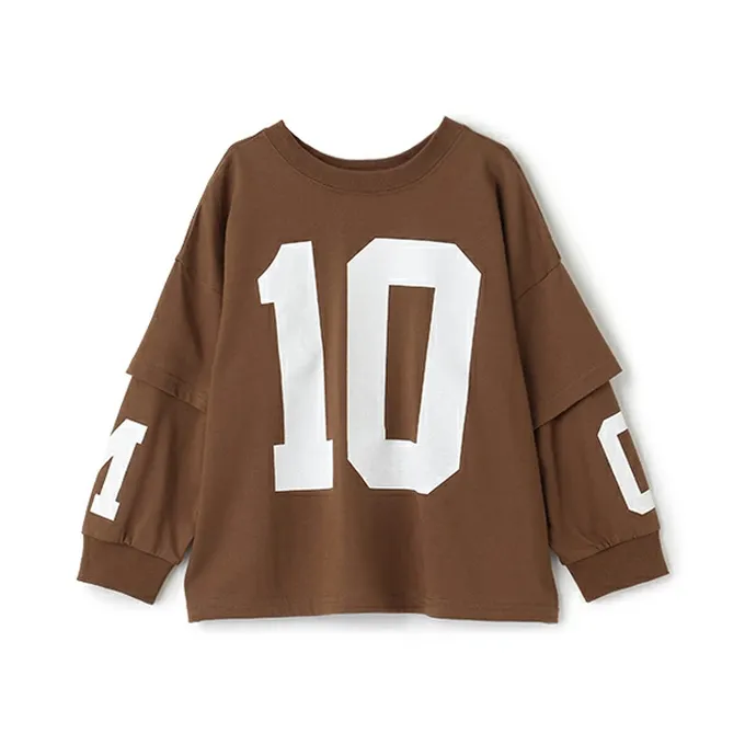 日本 b-ROOM - 正反兩穿 吸水速乾數字印花長袖上衣-咖啡