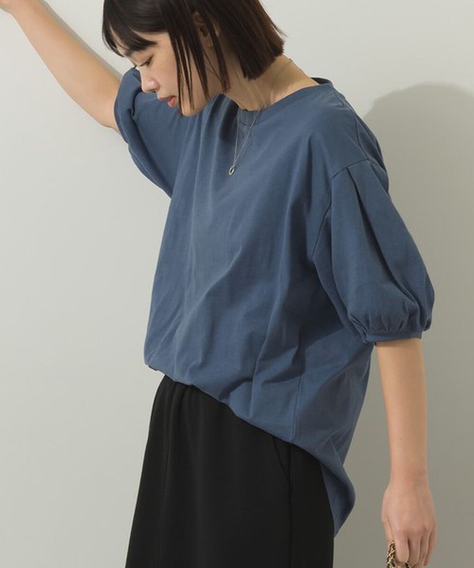 日本 Sans Souci 34+ - 絲滑混棉 可愛泡泡袖上衣-煙燻藍