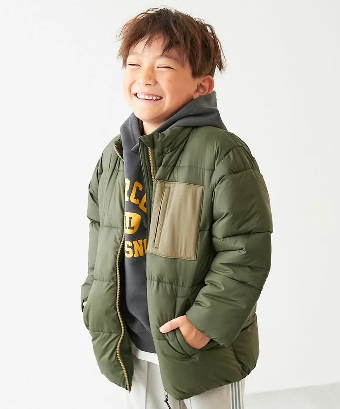 日本 devirock - 輕暖防風配色科技羽絨外套(帽可拆)-軍綠系