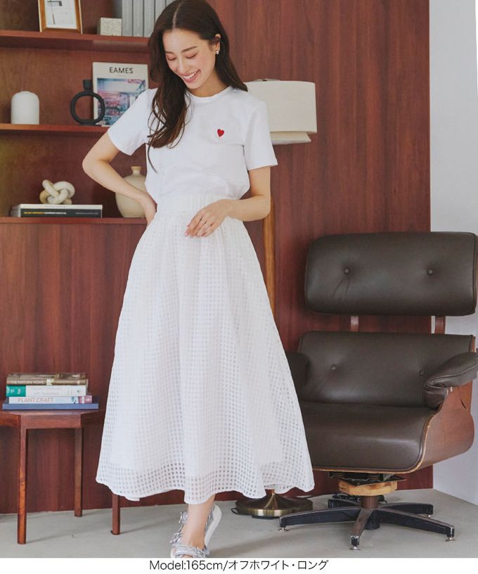 日本 Kobe Lettuce - 清爽透明格子鬆緊長裙(有口袋)-可選長度-海軍藍