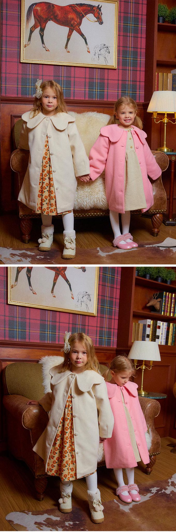 韓國 OZKIZ - 質感花型翻領長版大衣外套-粉