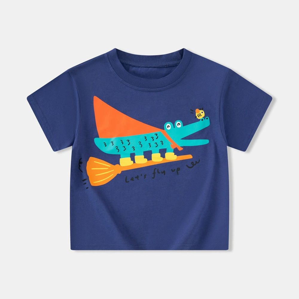 純棉短袖上衣-掃帚小鱷魚-藍色