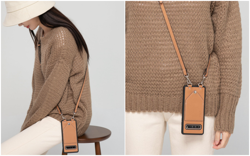 韓國 ARDERE - 卡夾式手工牛皮時尚手機殼(附背繩)-薰衣紫