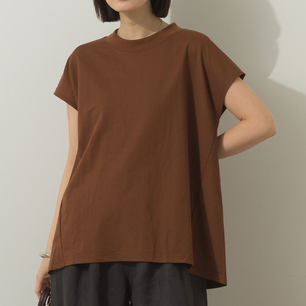 接觸涼感 圓弧百搭法式袖上衣-咖啡棕