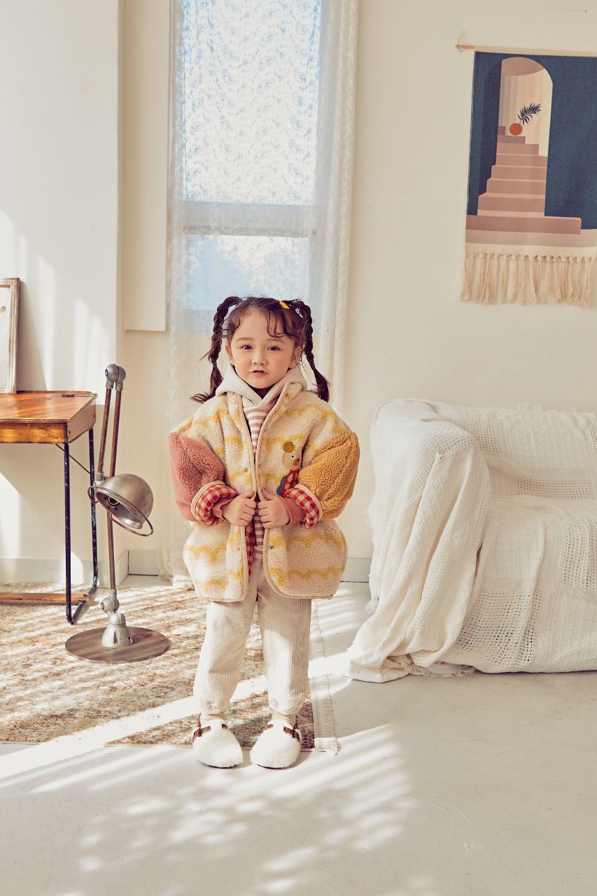 韓國 Mimico - 雙面可穿搖粒絨外套-黃／紅格子