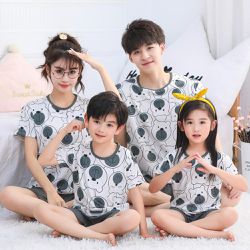 親子冰絲短袖家居服套裝/空調服-滿滿熊熊-灰色