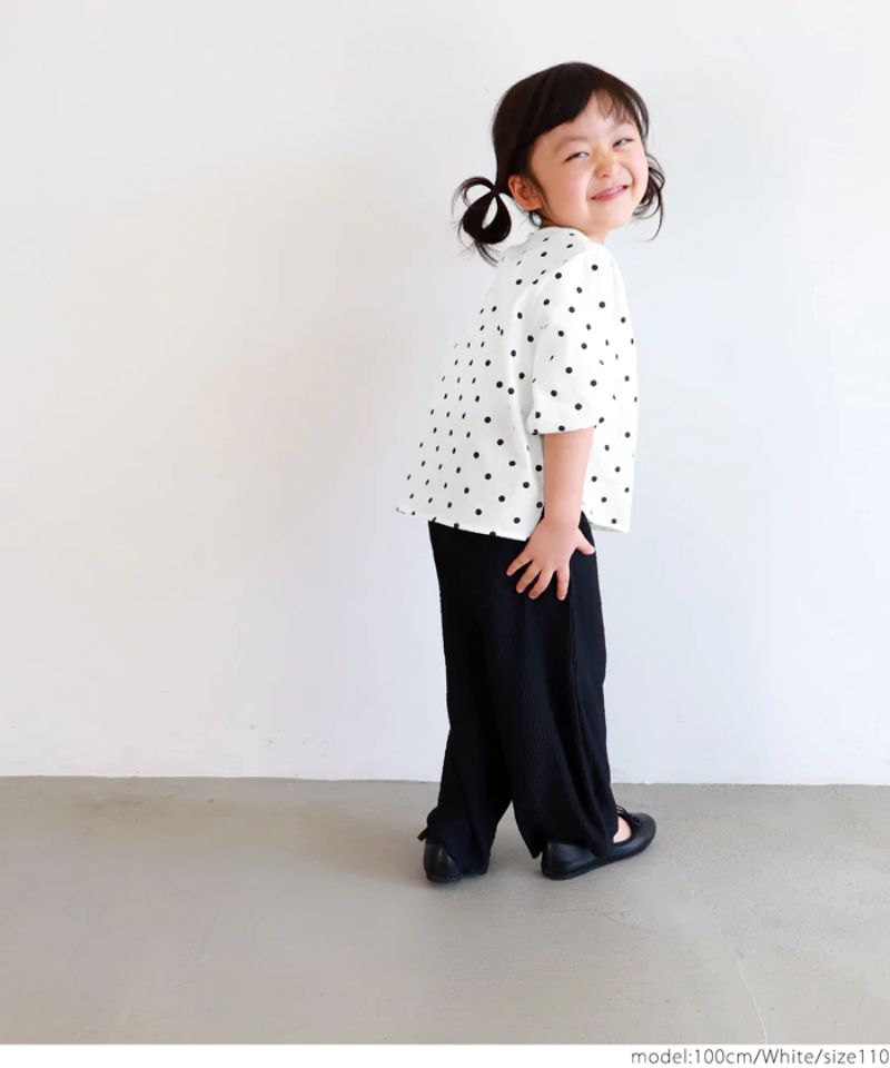 日本 COCA - 純棉澎澎袖短袖上衣-小孩-黑白點點