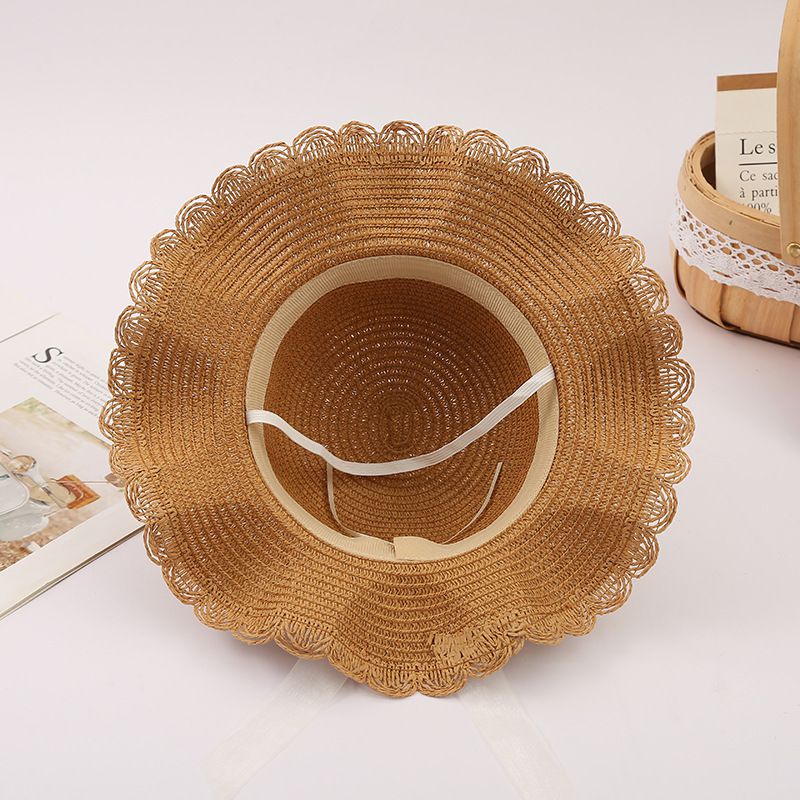 小仙女不規則大帽簷草帽/遮陽帽(附小背包)-編制花-杏色 (建議2-8歲)