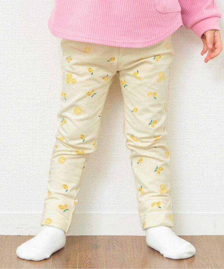 日本 BREEZE - 休閒百搭鬆緊長褲(9分丈)-碎花-淺鵝黃