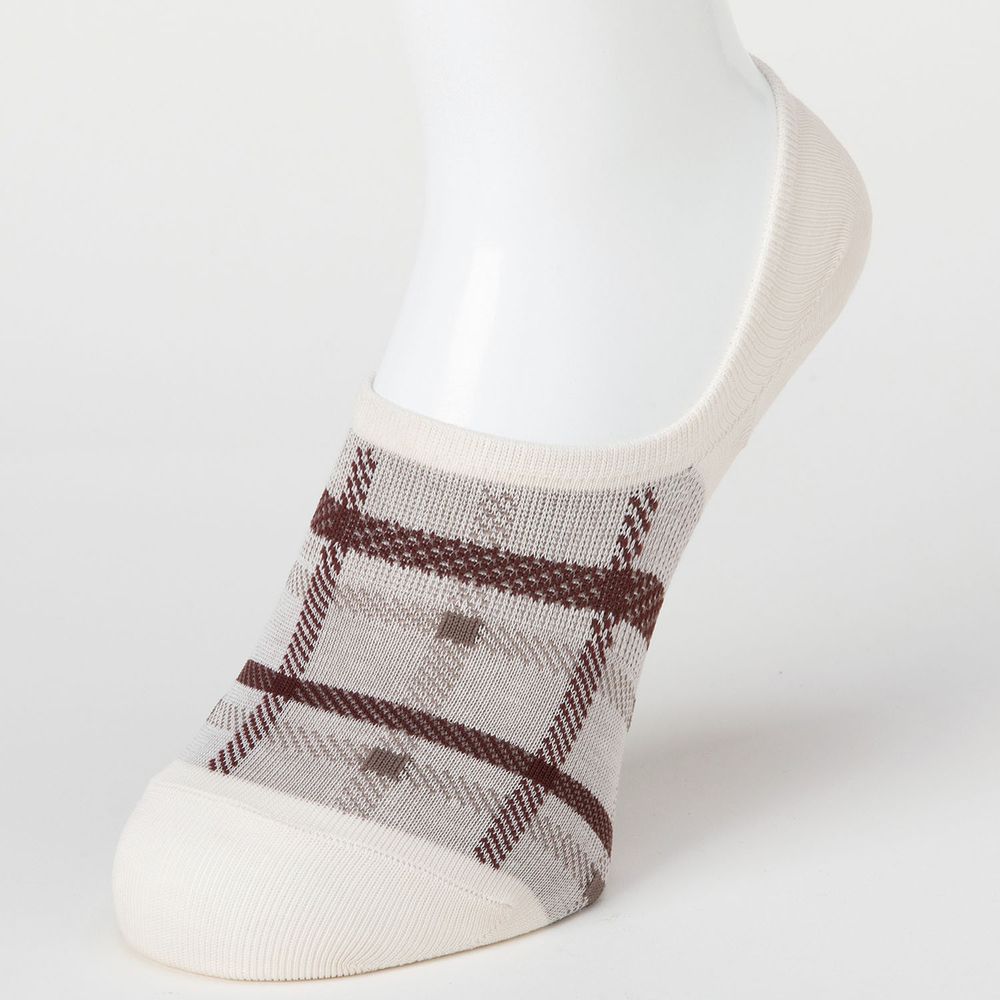 日本 okamoto - 超強專利防滑ㄈ型隱形襪-保暖針織 深履款-格紋 米 (23-25cm)