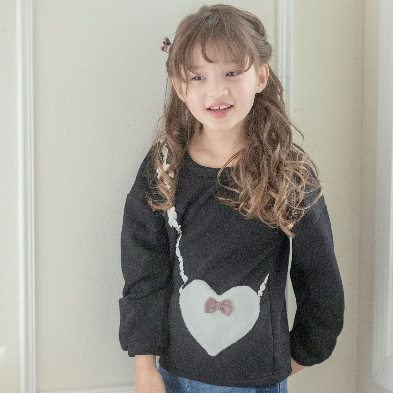 日本 Catherine Cottage - 裏毛漂亮愛心包包長袖上衣-海軍藍